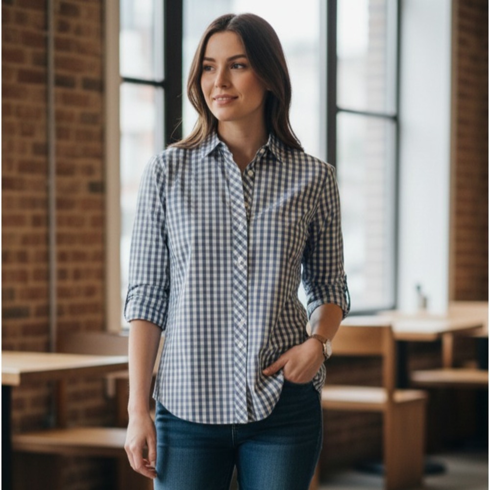 NWT UNTUCKit Shirt Women's Size 12 Checked Pattern Long Sleeve Button-Up Cotton